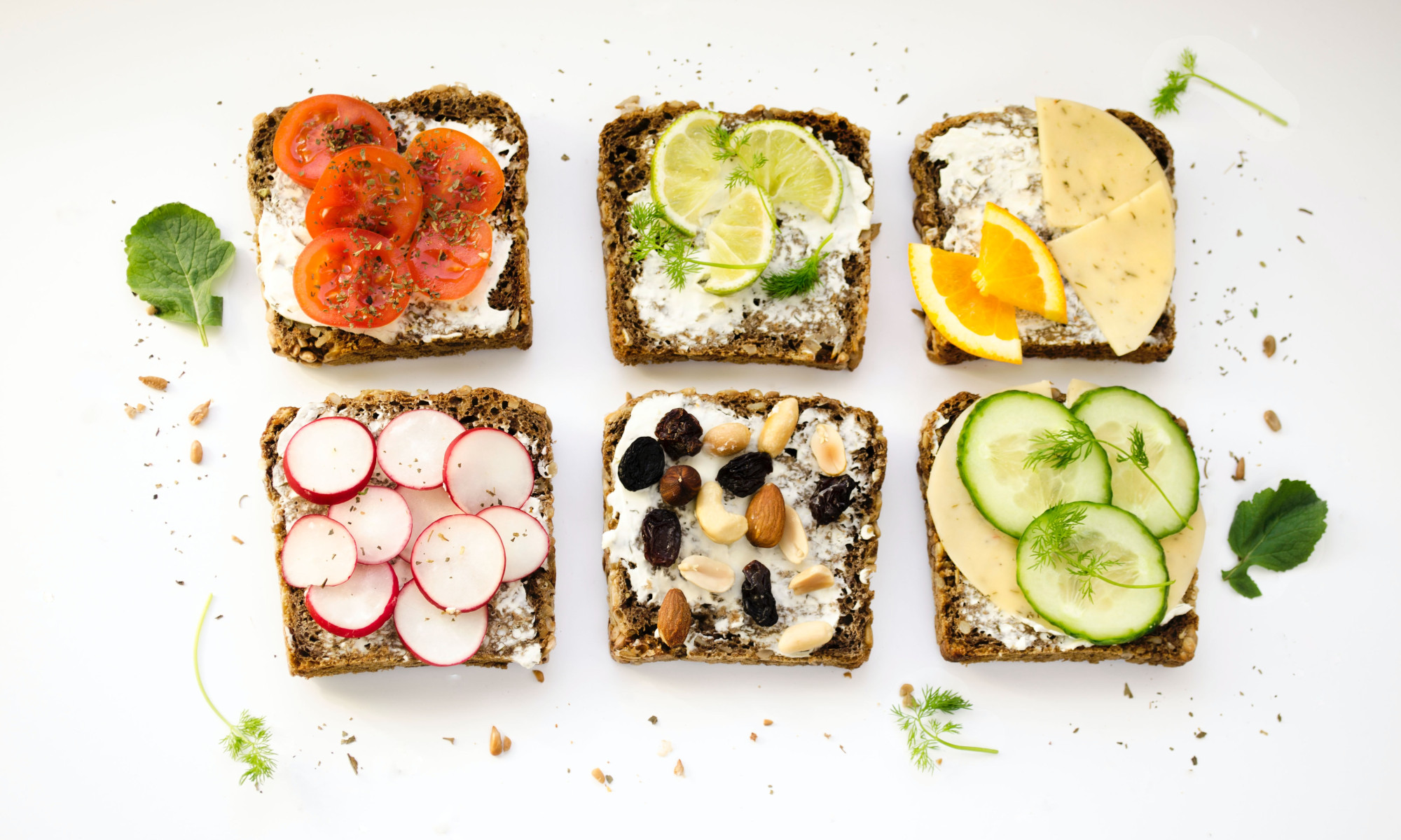 Image of six open face sandwiches