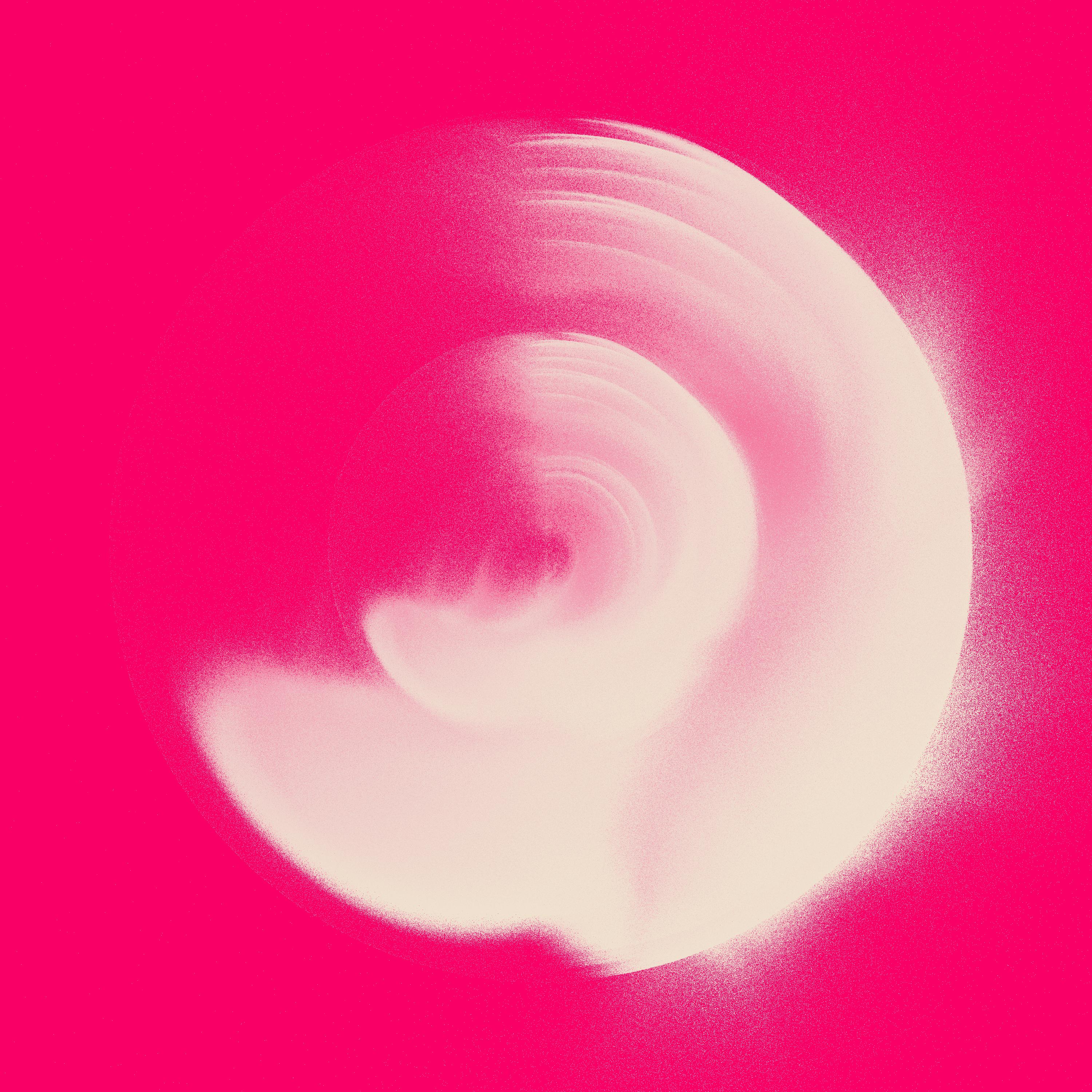 swirling white grainy patterns in a three-quarter circular arc, against a pink background