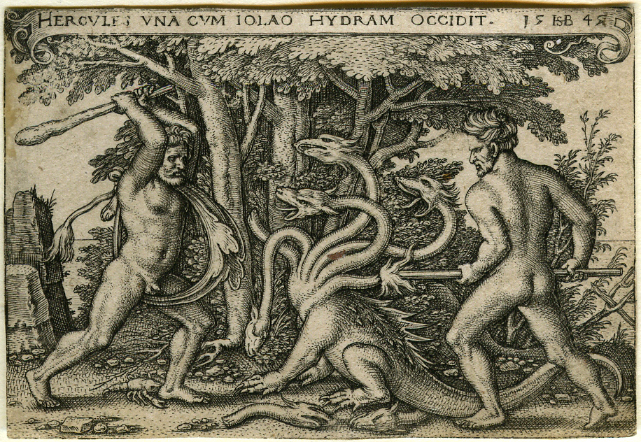 Mosaic depicting Hercules and Iolaus slaying the Hydra of Lerna.